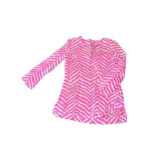 Lilly‎ Pulitzer Tunic Top Shirt Size XS Pink Zebra Stripe Amelia Island V Neck